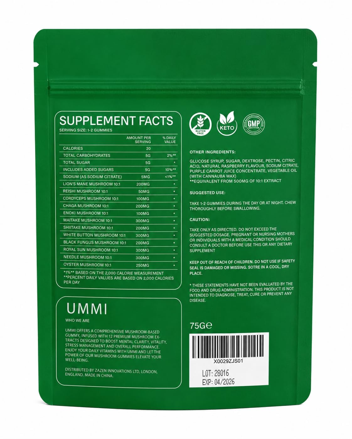 UMMI 12-in-1 Super Mushroom Gummies, 30 Count