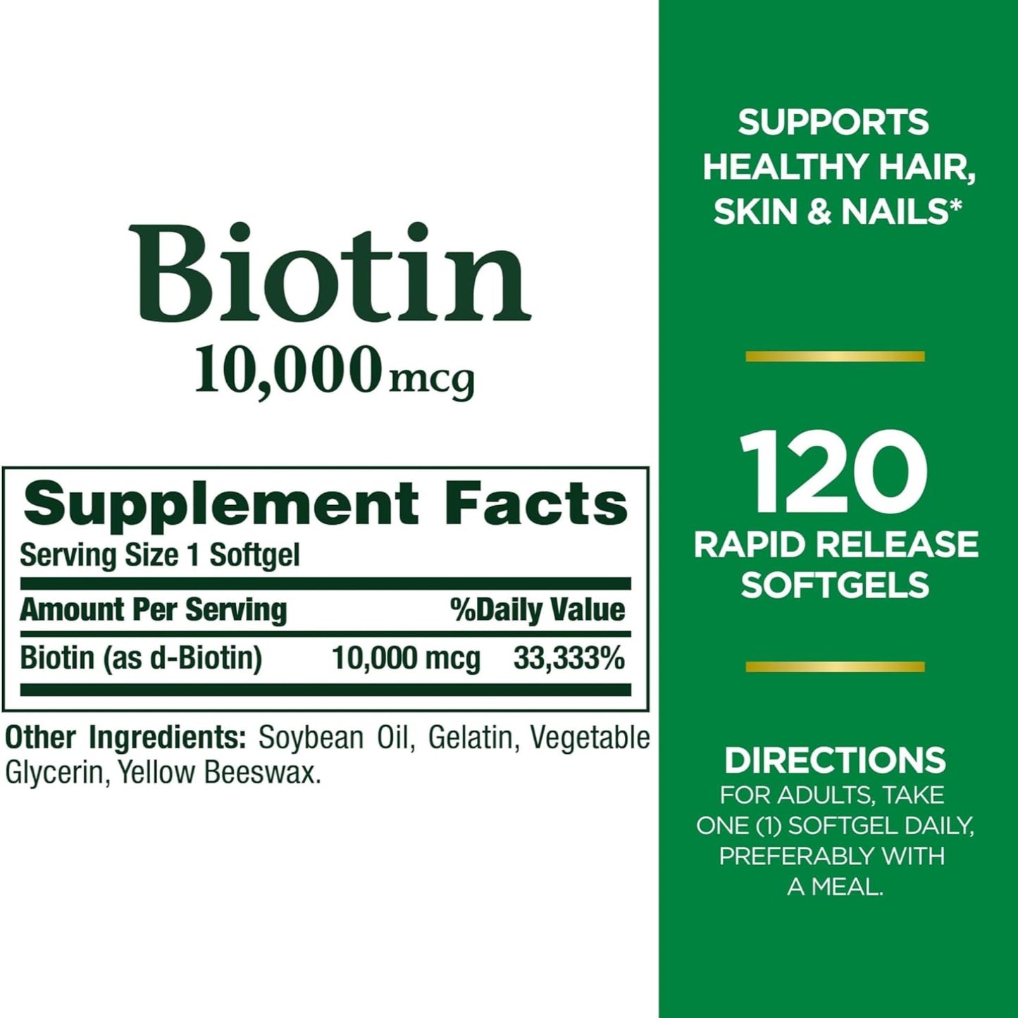 Nature's Bounty Biotin 10000 mcg Ultra Strength Softgels 480