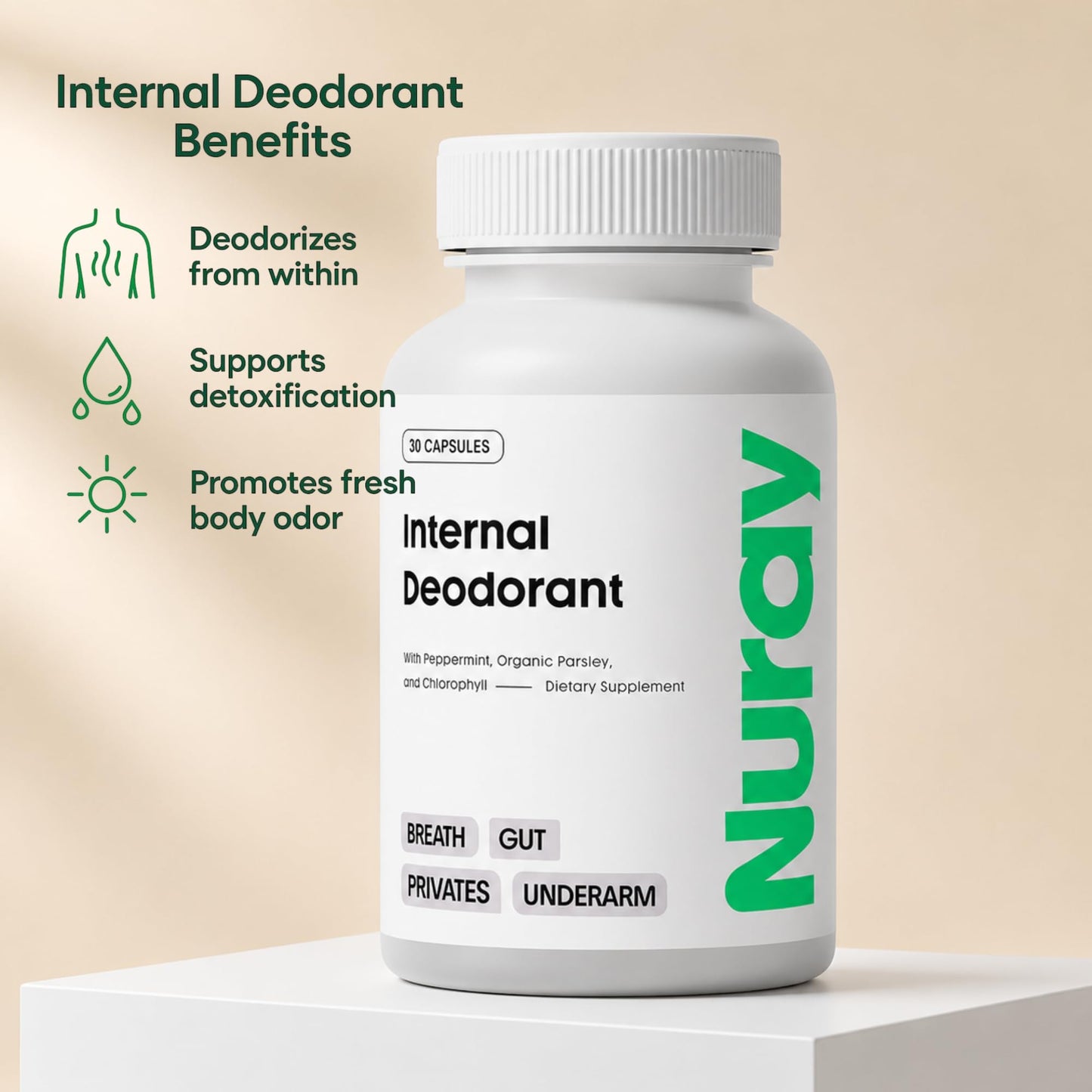 Nuray Internal Deodorant Supplement Natural Chlorophyll Capsules 30
