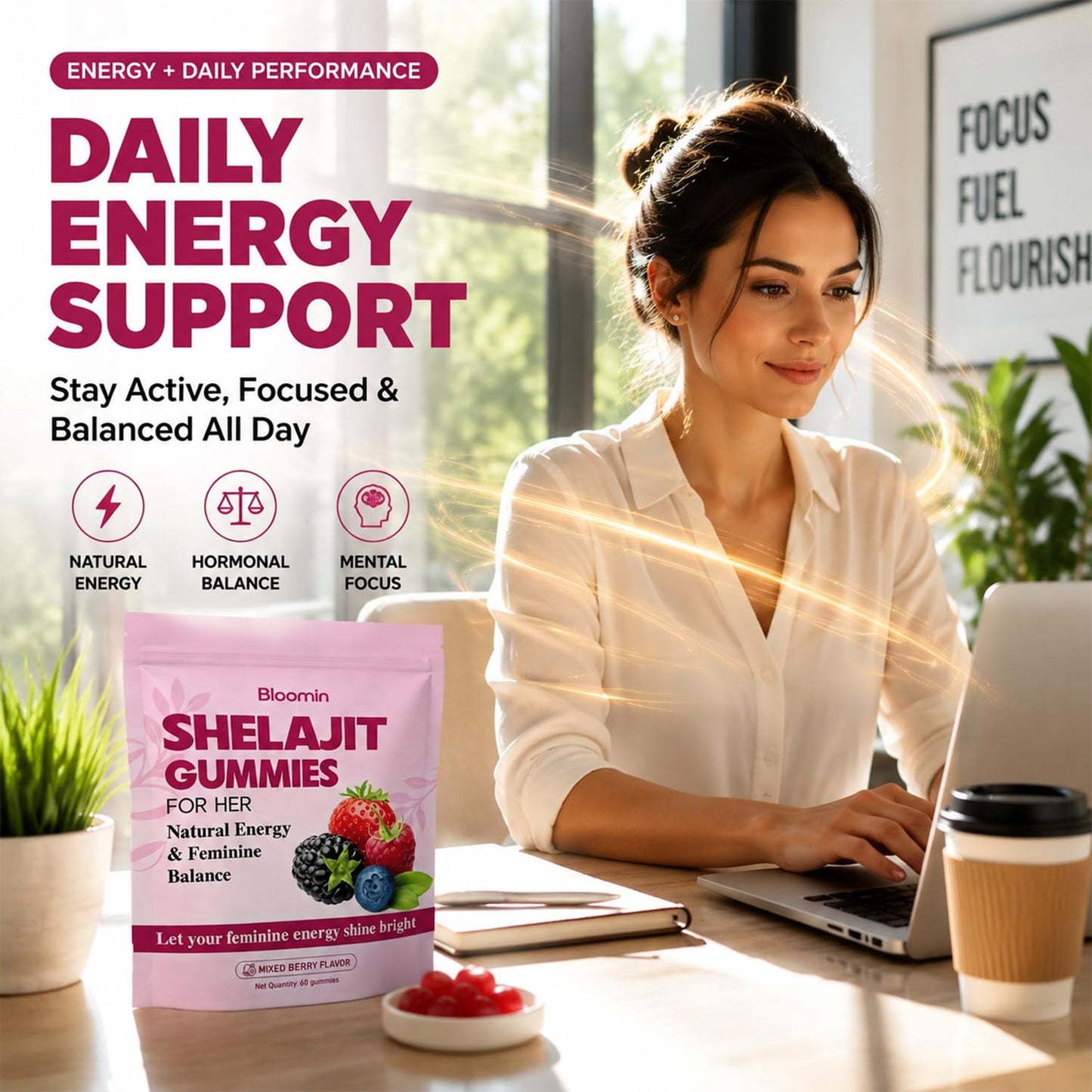 Bloomin Gummies Shilajit Gummies for Women, Gummy, 60 Count