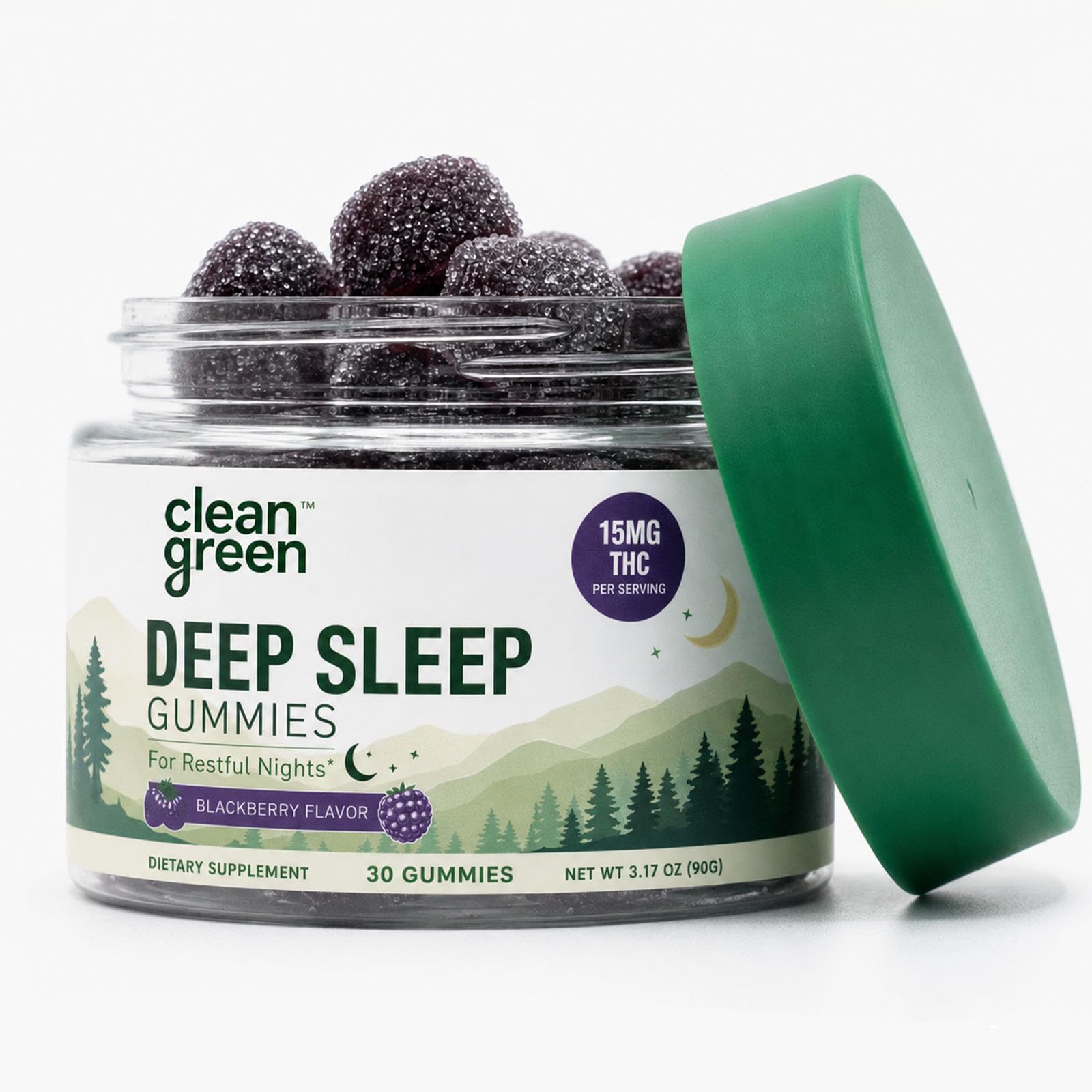 TOIKLL Clean Green Deep Sleep Gummies, BlackBerry Flavor, with Magnesium, L-Theanine and Ashwagandha, Nighttime Relaxation Supplement, 30 Gummies