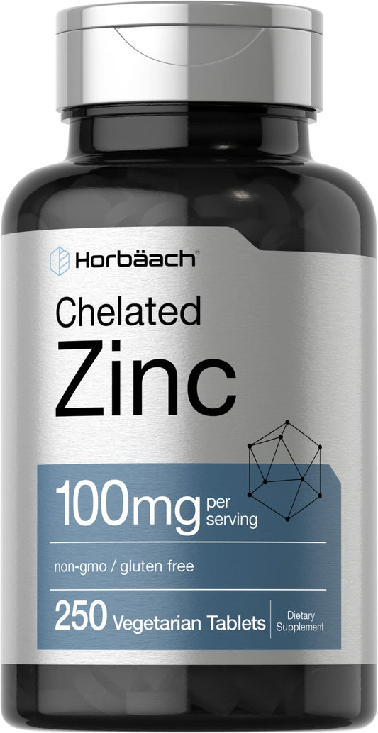 Horbäach Chelated Zinc Supplement 100mg Tablets, 250