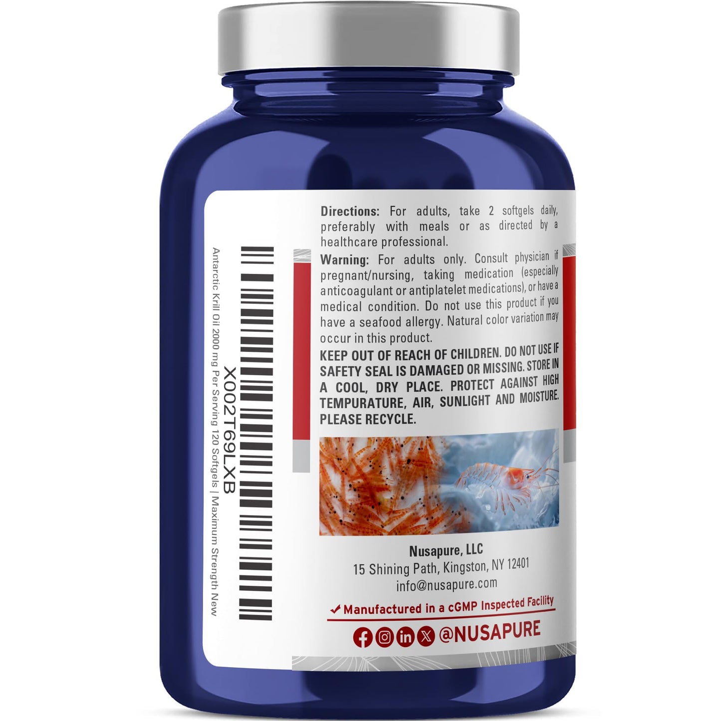NusaPure Antarctic Krill Oil 2000 mg Softgels, 120 Count
