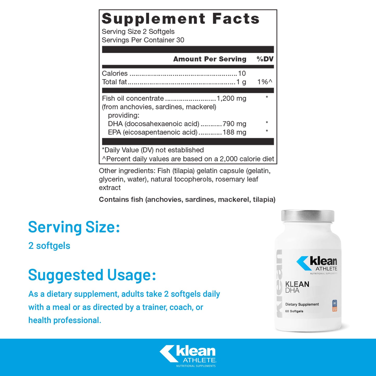 Klean Athlete Klean DHA Softgels, 60 Softgels