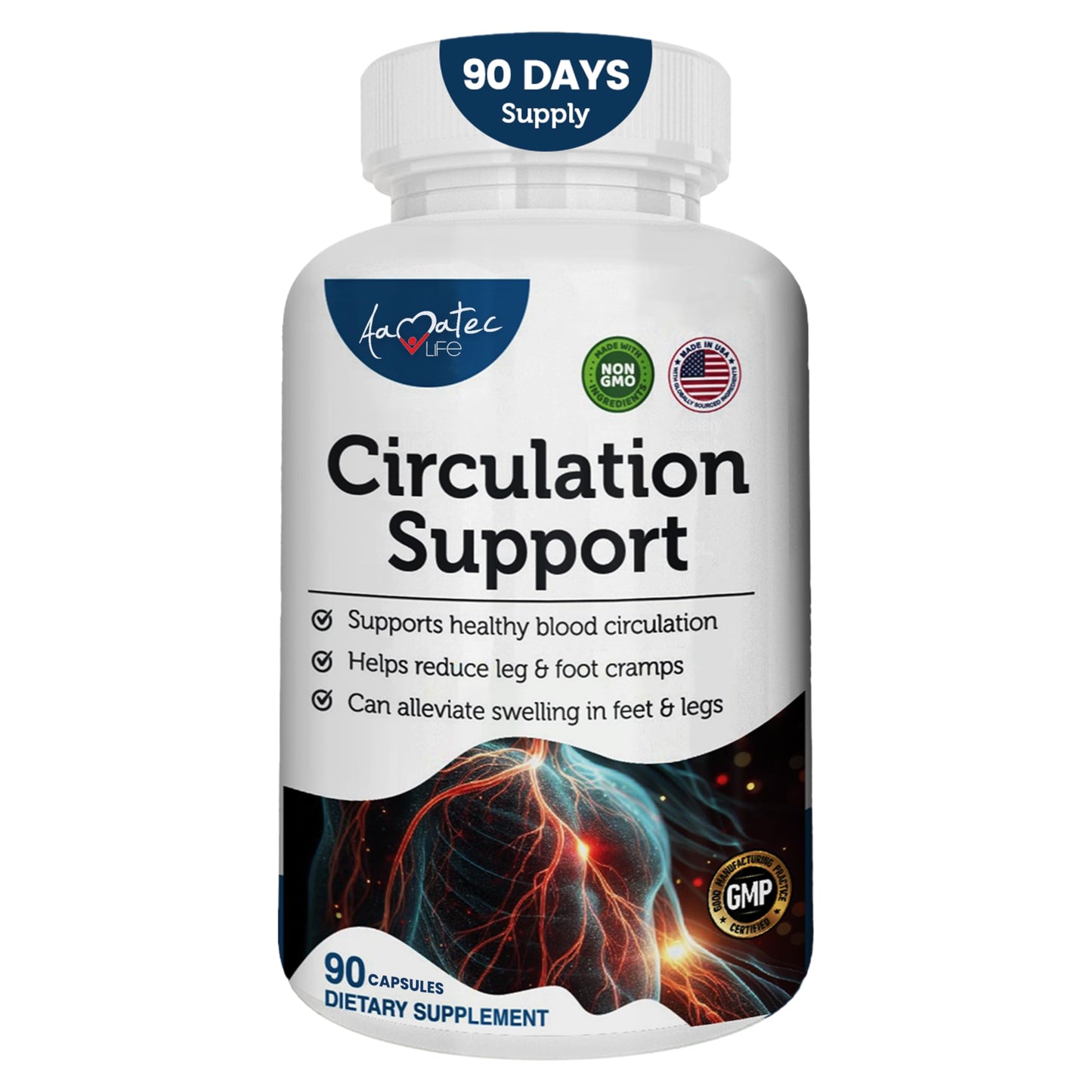 AAMATEC LIFE Blood Circulation Support Supplement for Arteries & Veins Health Capsules, 90 Count
