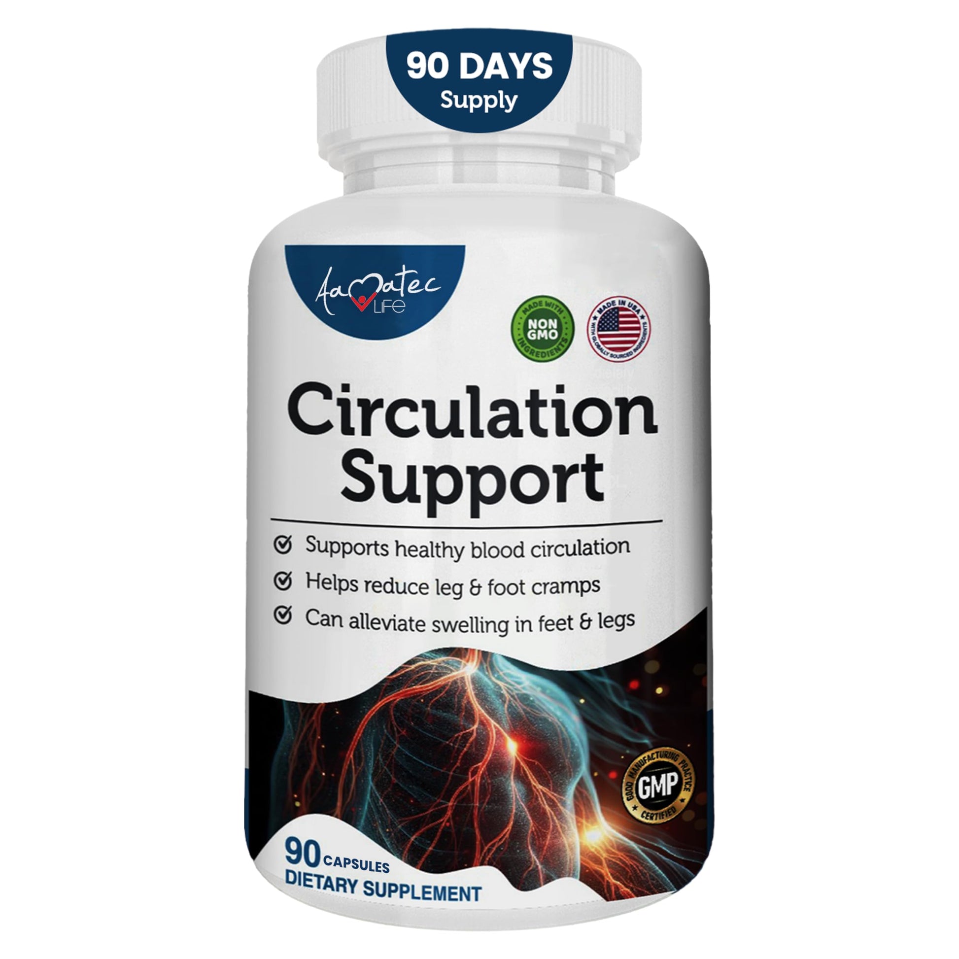 AAMATEC LIFE Blood Circulation Support Supplement for Arteries & Veins Health Capsules, 90 Count
