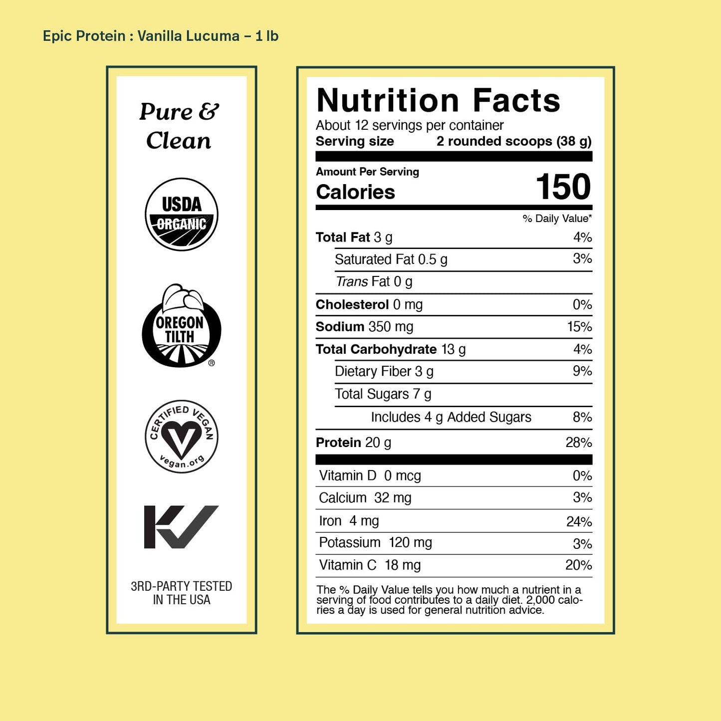 Sprout Living Epic Protein Powder, Plant Based Protein & Superfoods, Vanilla Lucuma, 16 Servings