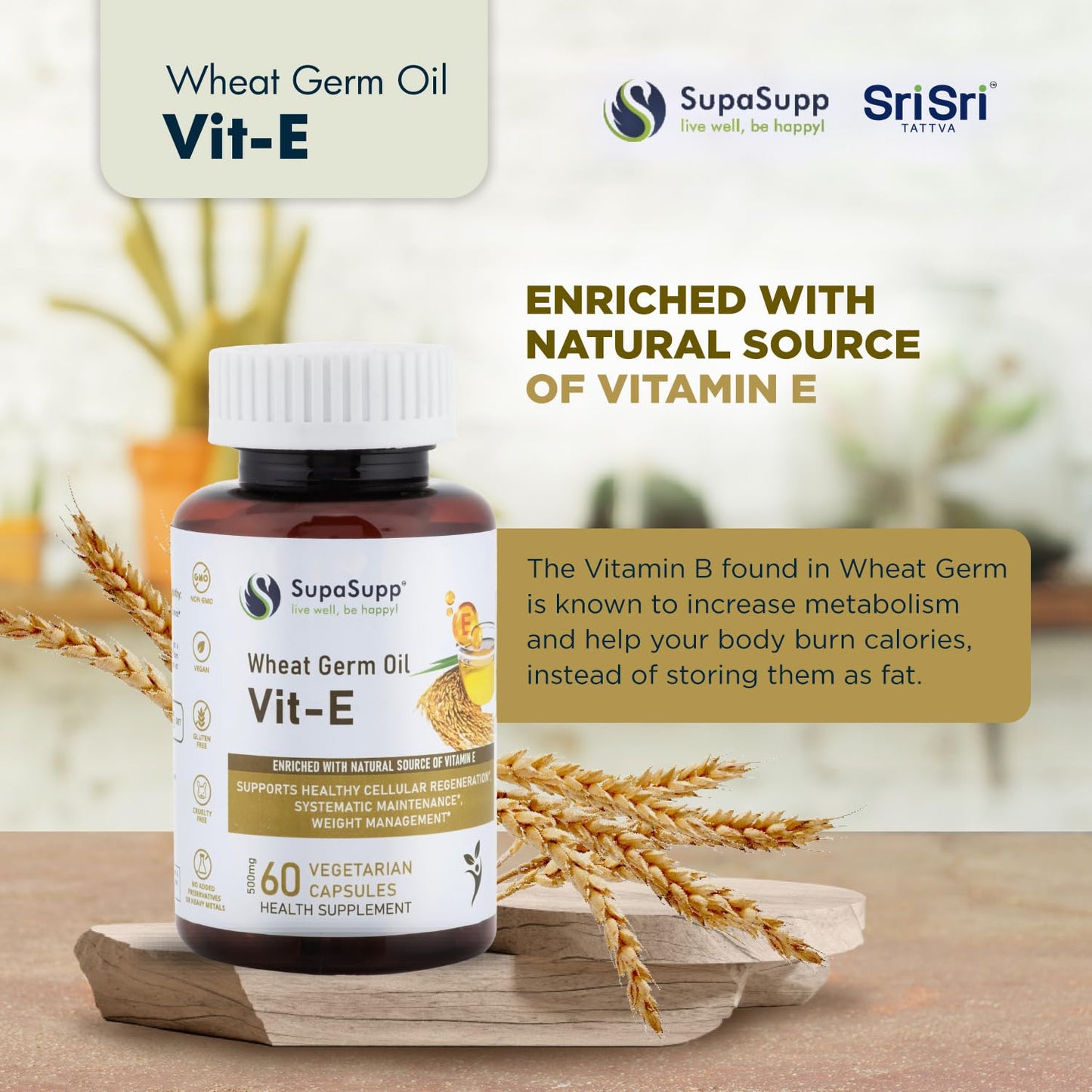 SRI SRI TATTVA VIT-E Wheat Germ Oil 500mg Capsule, 60 Capsules