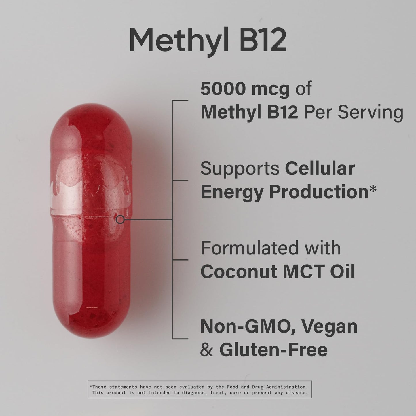 Sports Research Vitamin B12 as Methylcobalamin 5000mcg High Potency Vegan B12 with Coconut MCT Oil for Energy Metabolism Support Vegan Certified Non-GMO Gluten Free, 120 Capsules