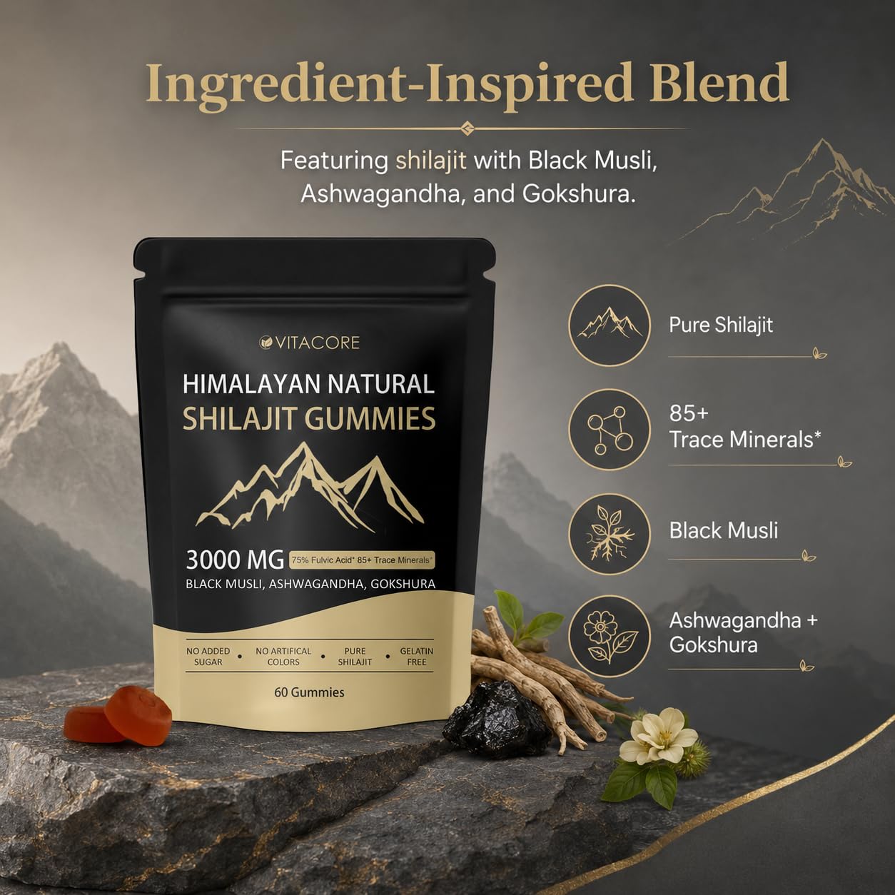 Velvra Cleanse Vitacore Himalayan Shilajit Gummies with Fulvic Acid, 60 Count