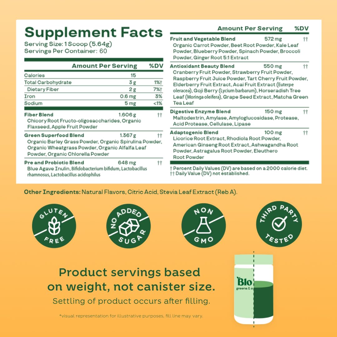Bloom Nutrition Superfood Greens Powder Mango, 60 Servings