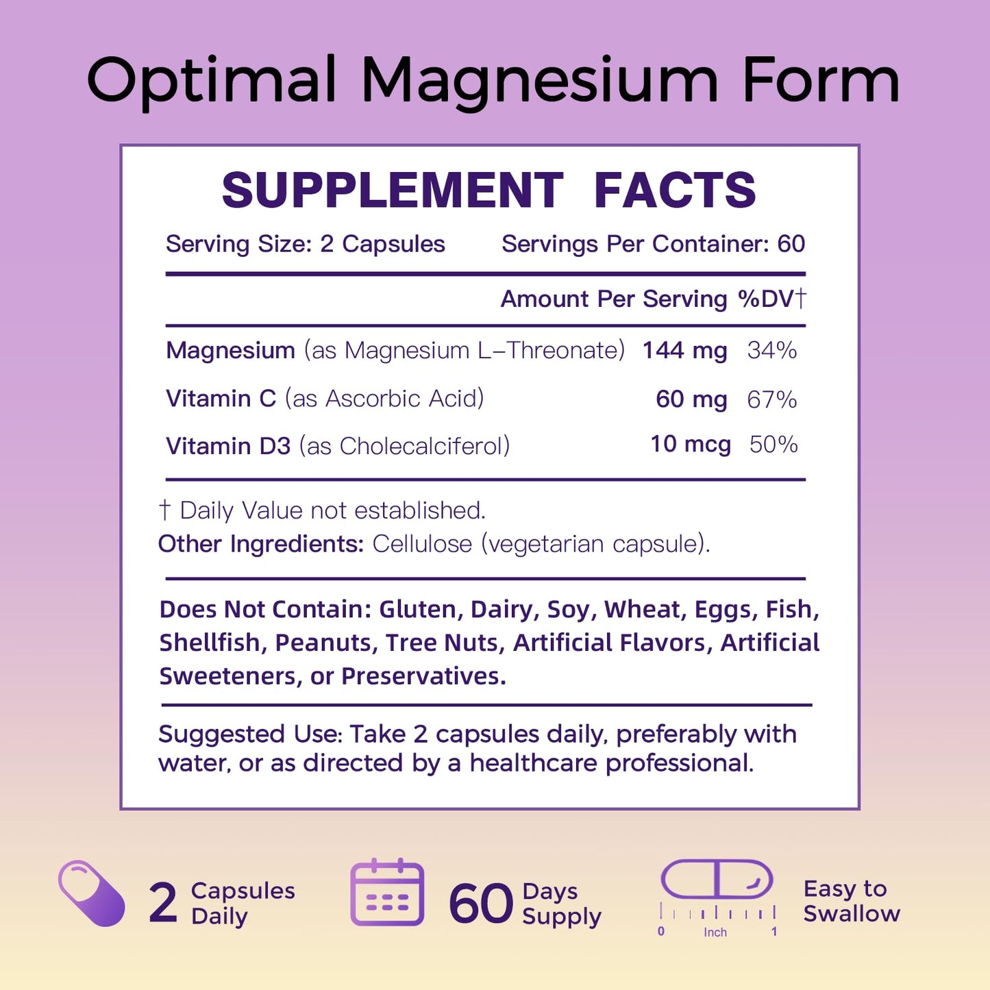 DRFOSTER Magnesium L-Threonate 2000 mg Plus Vitamin C & D3, 120 Capsules