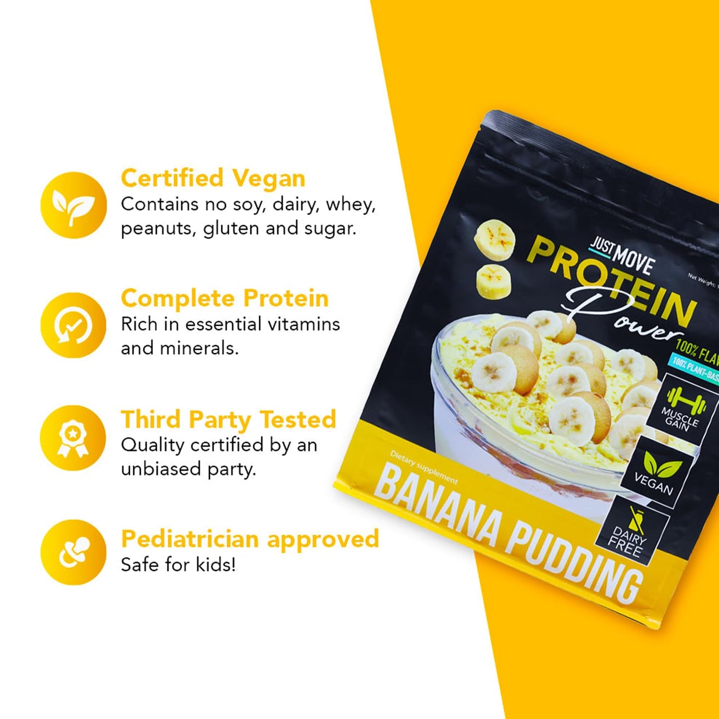 Just Move Banana Pudding Plant-Based Protein Powder, Vegan, Organic, Dairy Free, Soy Free, Gluten Free, Keto, Peanut Free, 20g Protein, Low Carb, Non-GMO, 16.5 oz