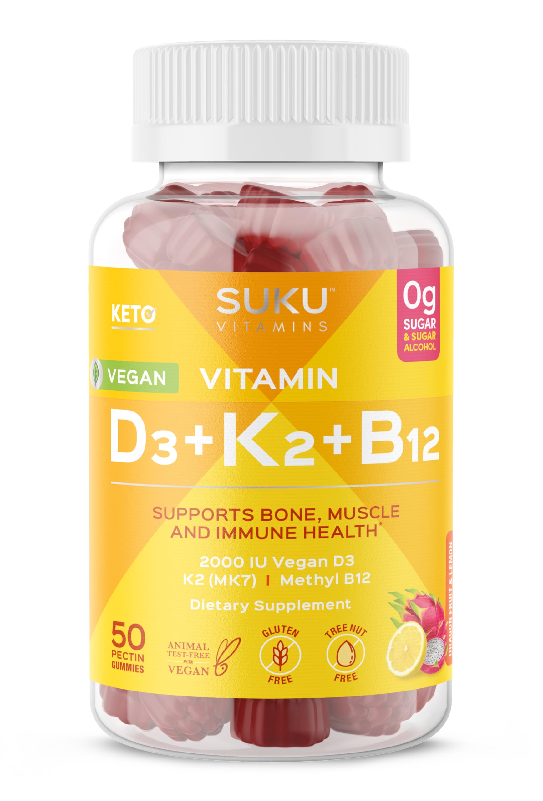 SUKU Vitamins Vegan D3 + K2 + B12 Gummy, 1 Count