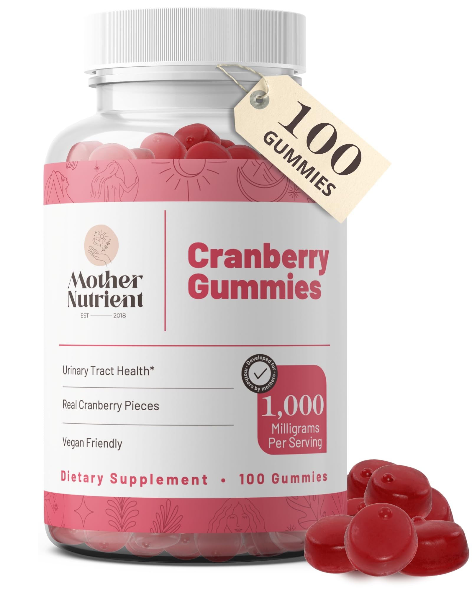 Mother Nutrient Cranberry Gummies for Women/Men/Kids Urinary Tract Health Cranberry Chews, 100 Gummies