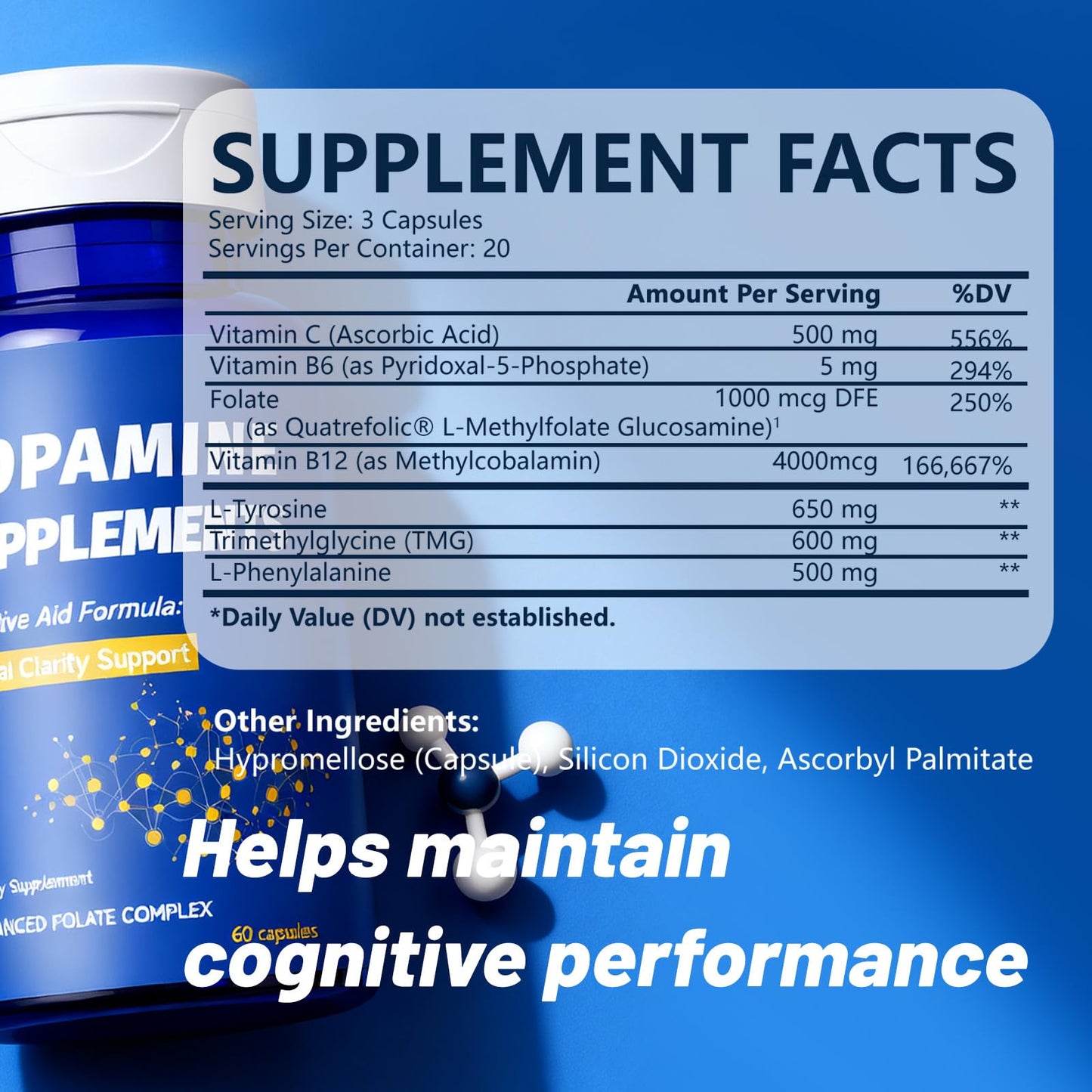 CellJuvMax Dopamine Brain Food Supplement - Enhanced Focus & Mental Clarity, Brain Energy & Neurotransmitter Support, 60 Capsules