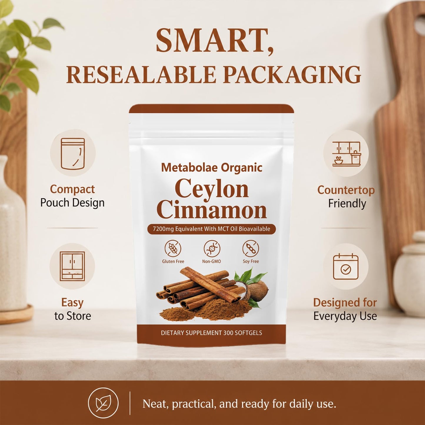 Metabolae Organic Ceylon Cinnamon Softgels, 300 Count