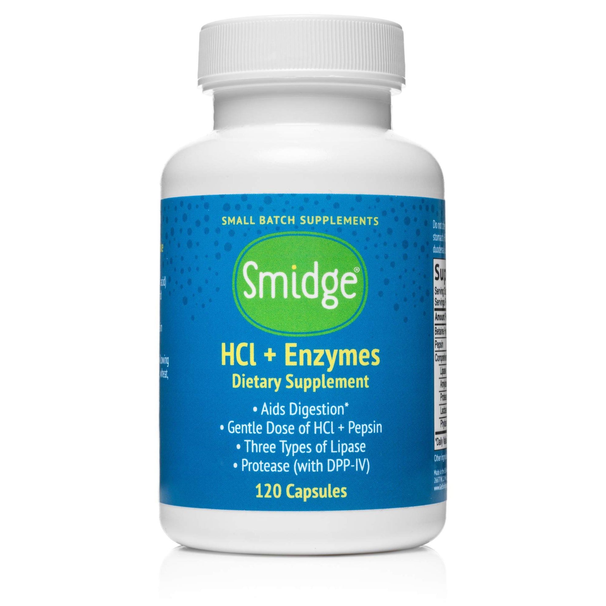 Smidge HCl + Enzymes – Digestion Capsules, 120 Count