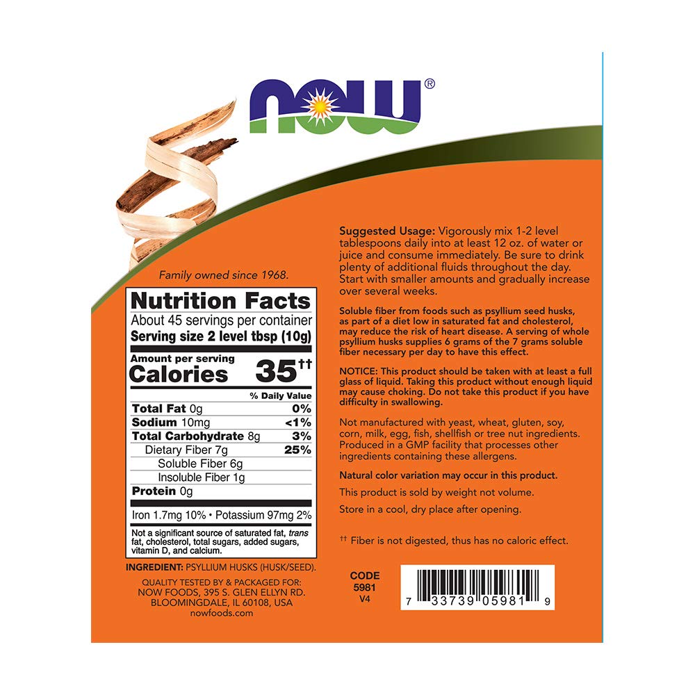 NOW Foods Psyllium Husks Whole Powder 16-Ounce