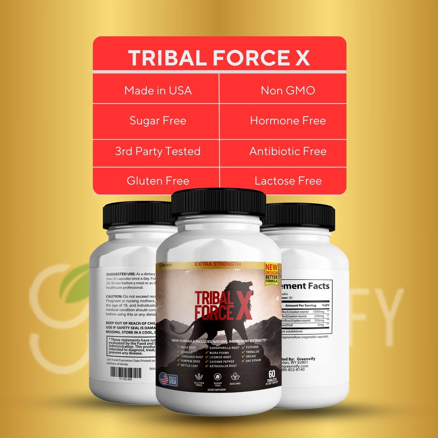 GREENVIFY Tribal Force X Men's Daily Wellness Supplement Extra Strength Formula, 60 Capsules