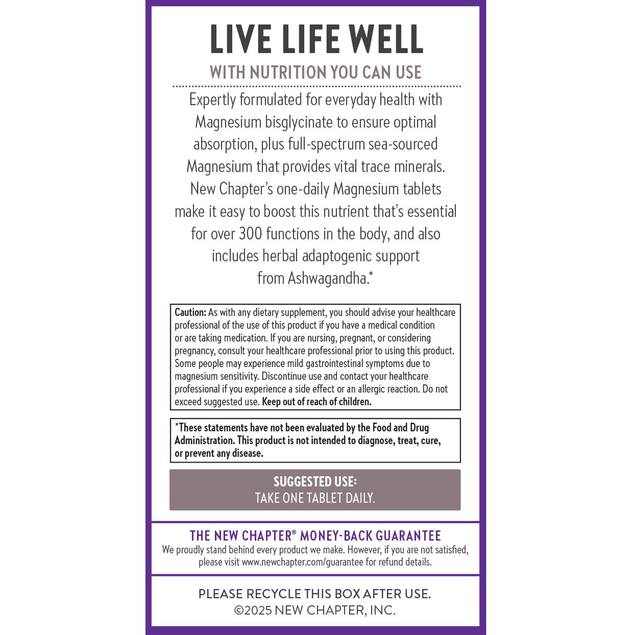 New Chapter Magnesium + Ashwagandha Supplement 325 mg with Magnesium Glycinate for Muscle Relaxation & Recovery, Heart, Nerve & Bone Health, 2.5X Absorption, Non-GMO, 30 Tablets