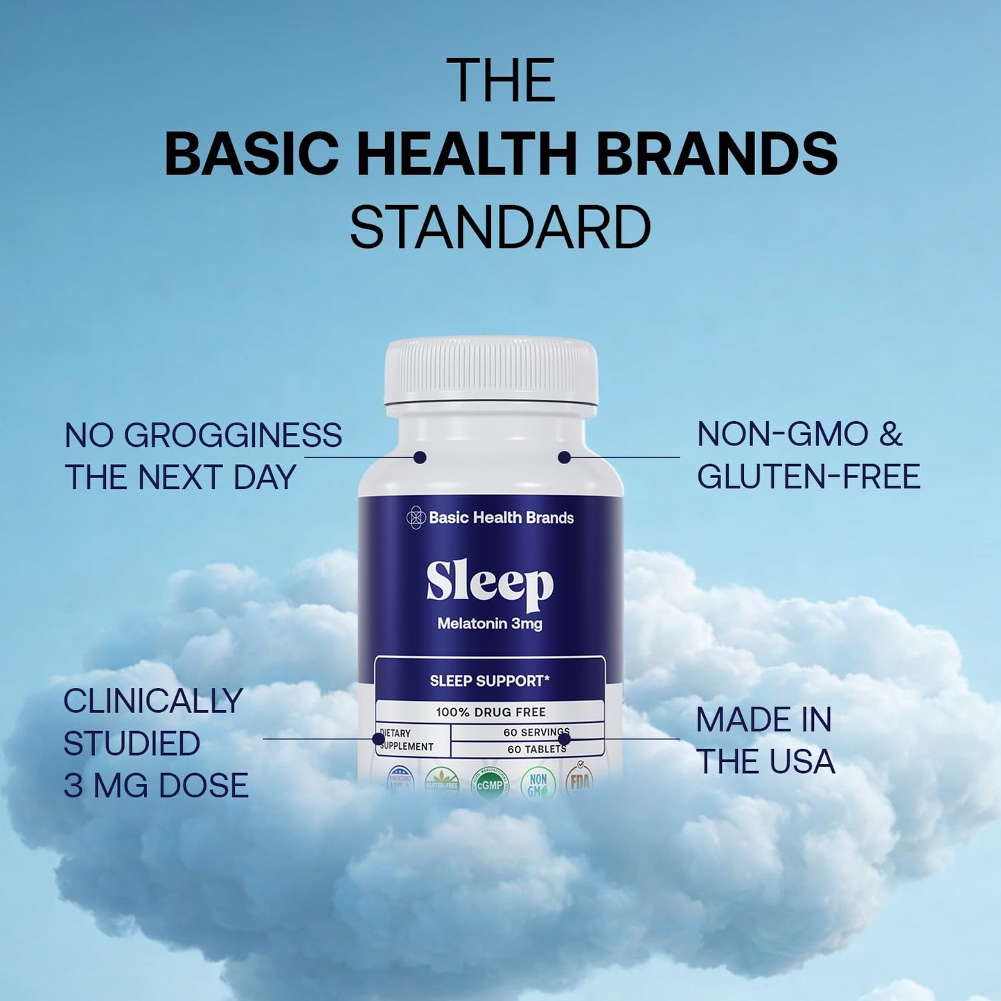 Basic Brands Sleep Melatonin 3mg Tablets, 60 Count