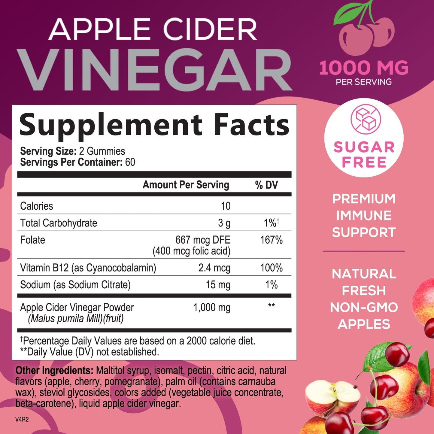 Nature's Nutrition Apple Cider Vinegar Gummies 1000mg Per Serving, 120 Gummies