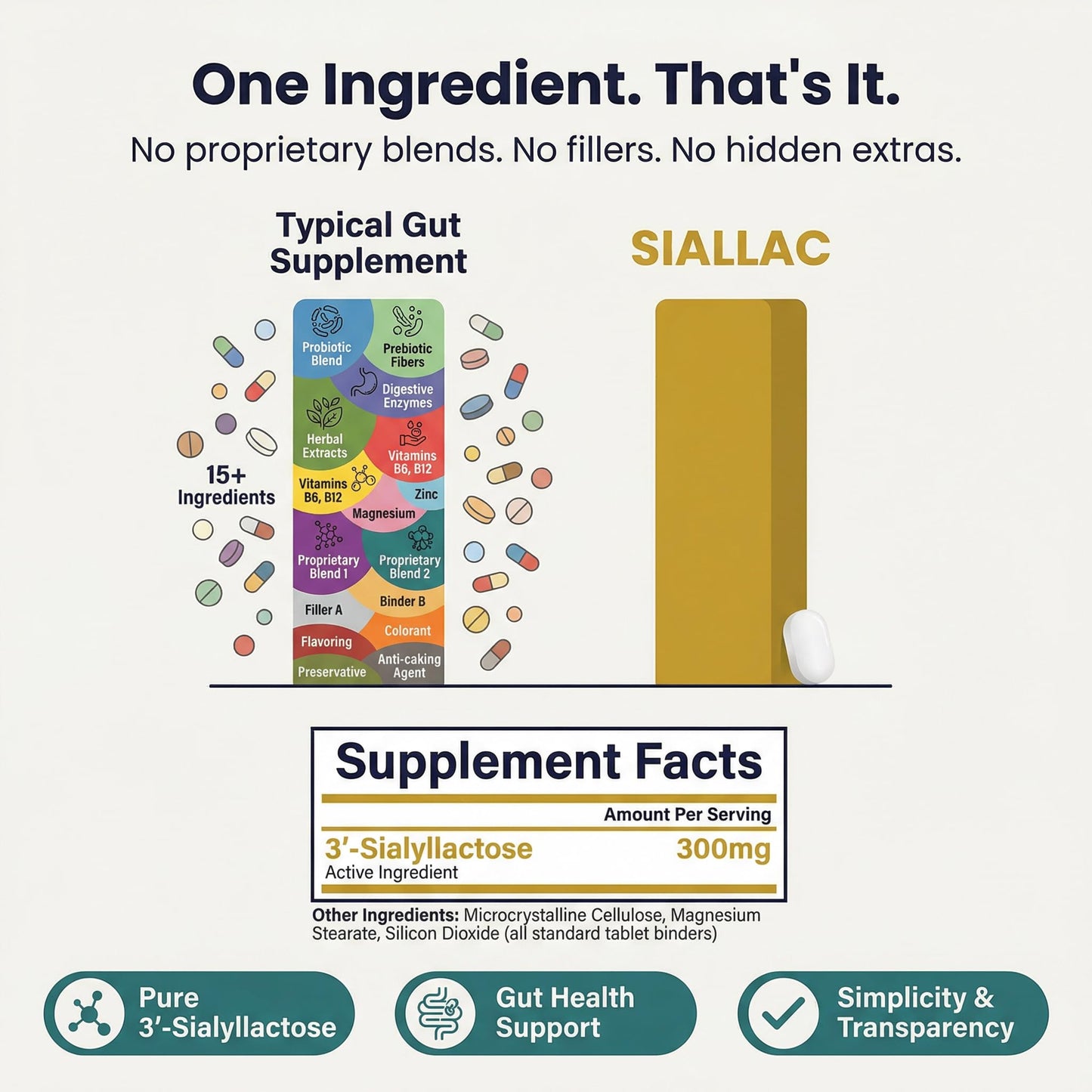 SIALLAC Gut Health - Gut Barrier Function, Epithelial Cell Growth, Immune Support, Enhances Nutrient Absorption, Microbiome Balance (HMO 3'-SL) 60 Tablets