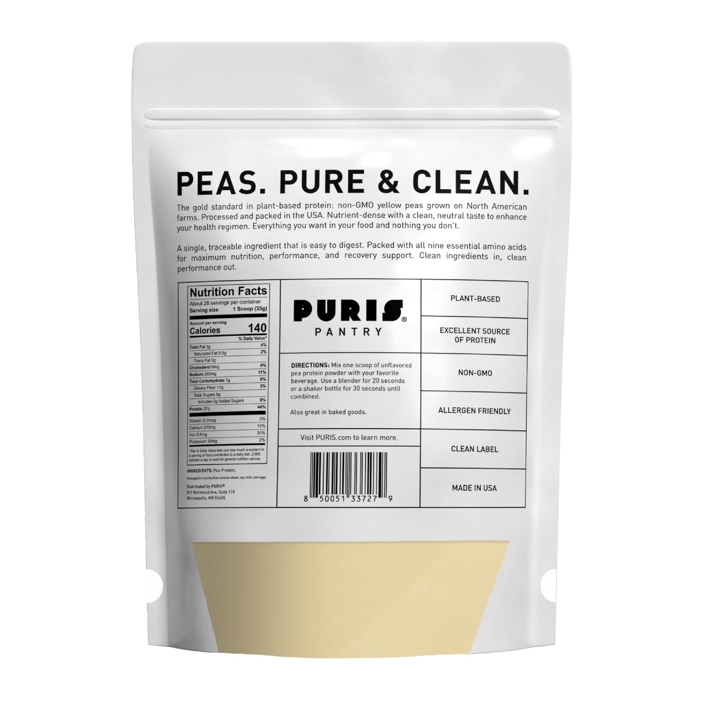 PURIS Pea Protein Powder, 32 Servings, 2 lb