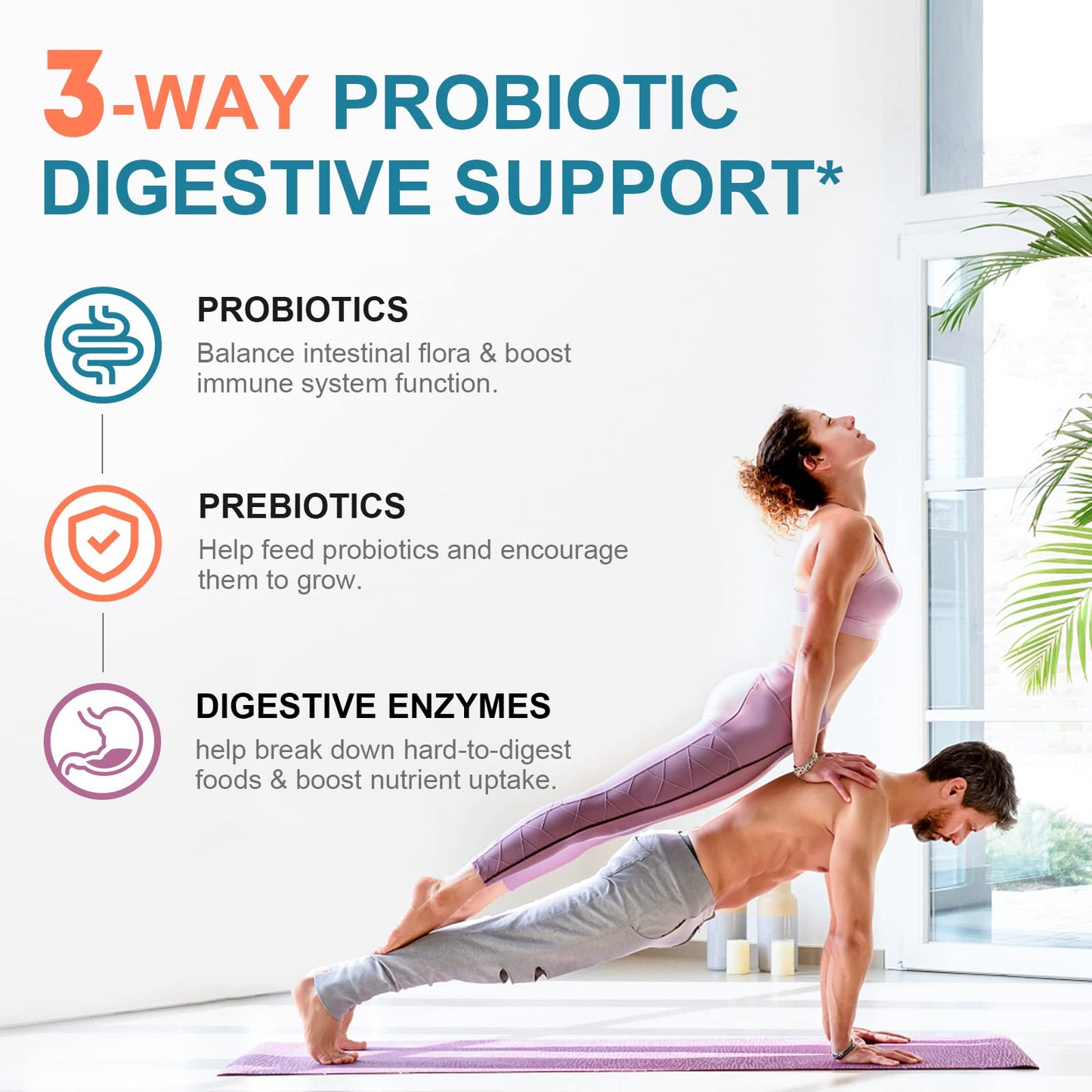 CANLIST Probiotics 120 Billion CFUs, 18 Strains, 3 Prebiotics & Digestive Enzymes for Digestive & Immune Support, Shelf-Stable Non-GMO, 60 Capsules