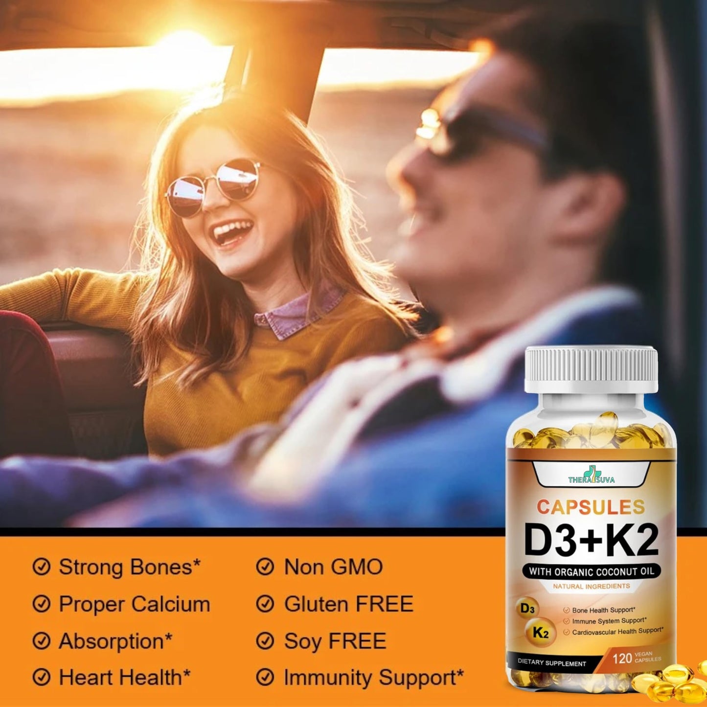 TheraSuva Vitamin D3 5000 IU + K2 Softgels, 120 Count