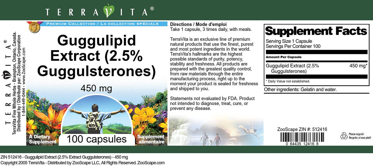 Terravita Guggulipid Extract (2.5% Guggulsterones) 450 mg Capsules 300