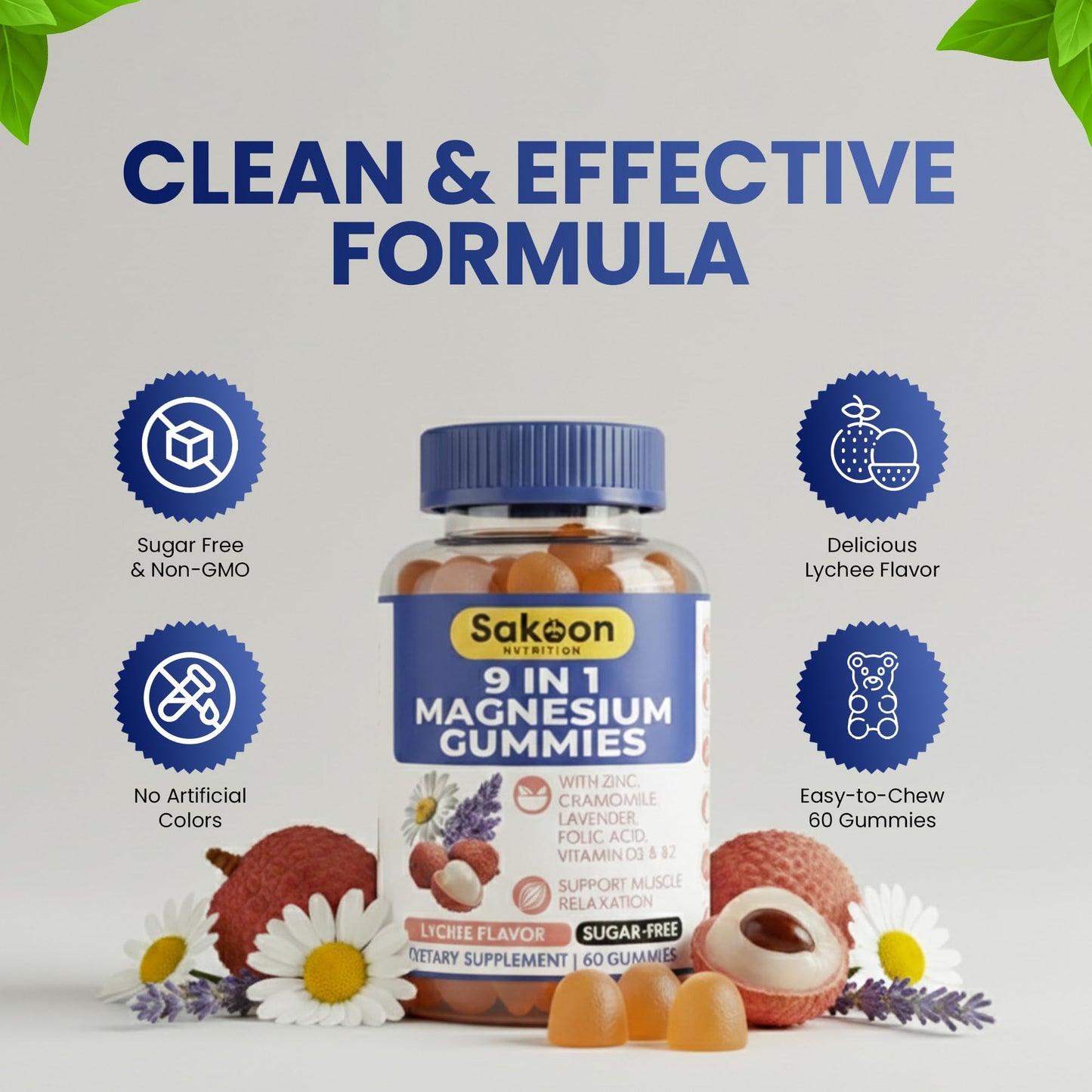 Sakoon Nutrition 9-in-1 Magnesium Gummies, 60 Count