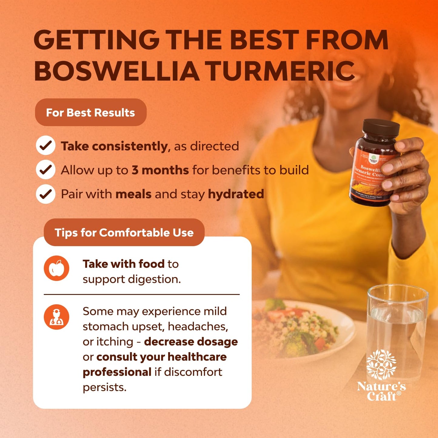Natures Craft Boswellia Extract with Turmeric Capsules 500mg per Serving, 90 Count