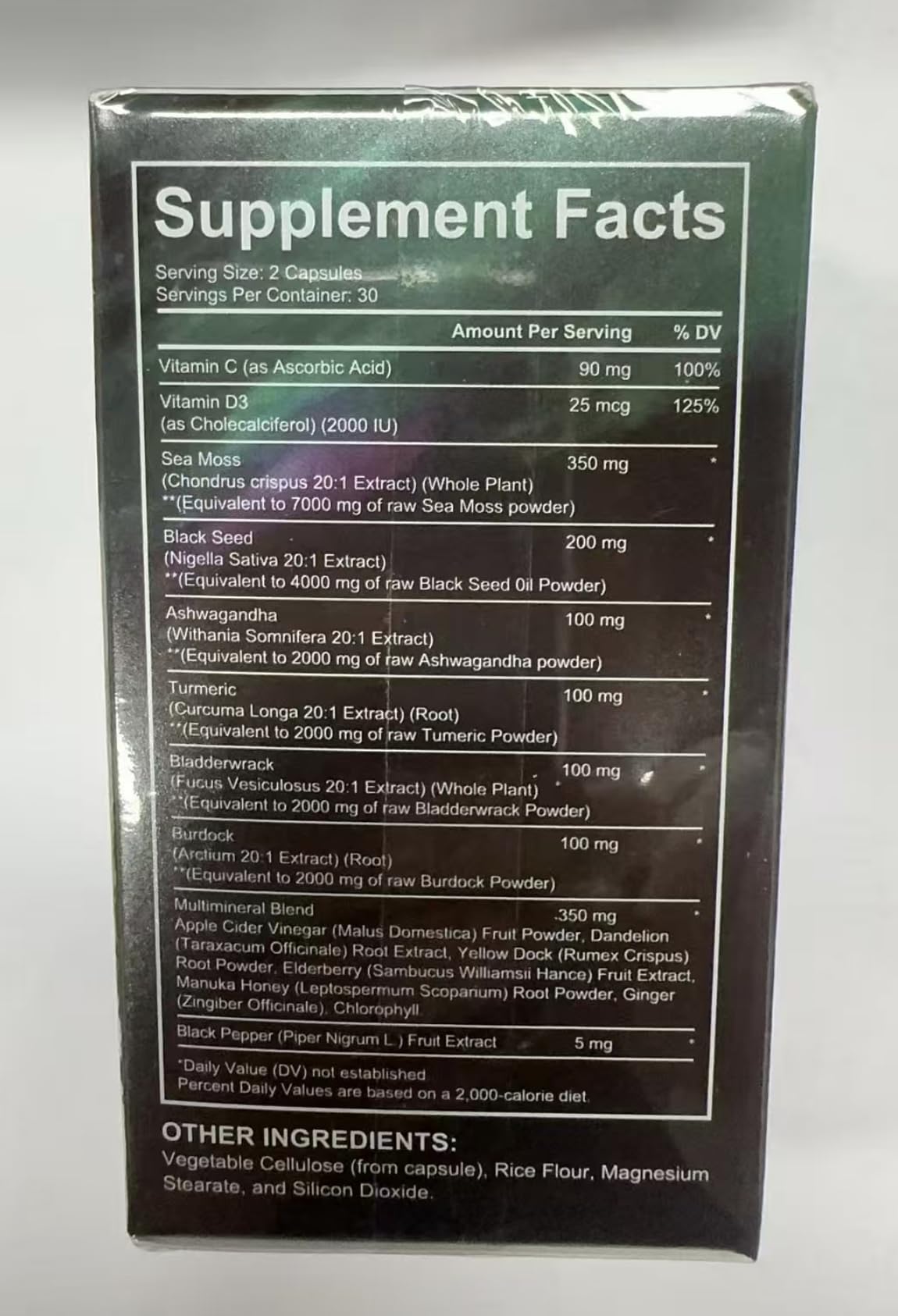 HUYEHF Sea Moss & Black Seed Oil Capsule with Ashwagandha, Ginger, Turmeric, Burdock Root, Bladderwrack, Vitamin C & Vitamin D3, Enhanced Immunity & Energy, 60 Count