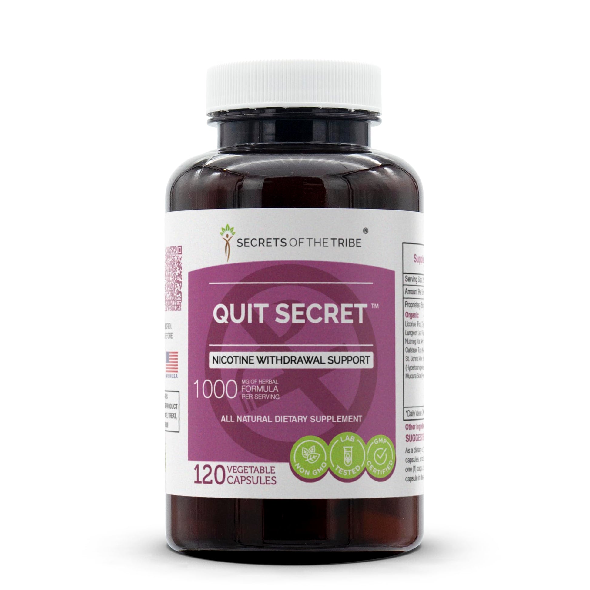 Secrets of the Tribe Quit Secret Nicotine Withdrawal Support Herbal Supplement Blend Capsules 120