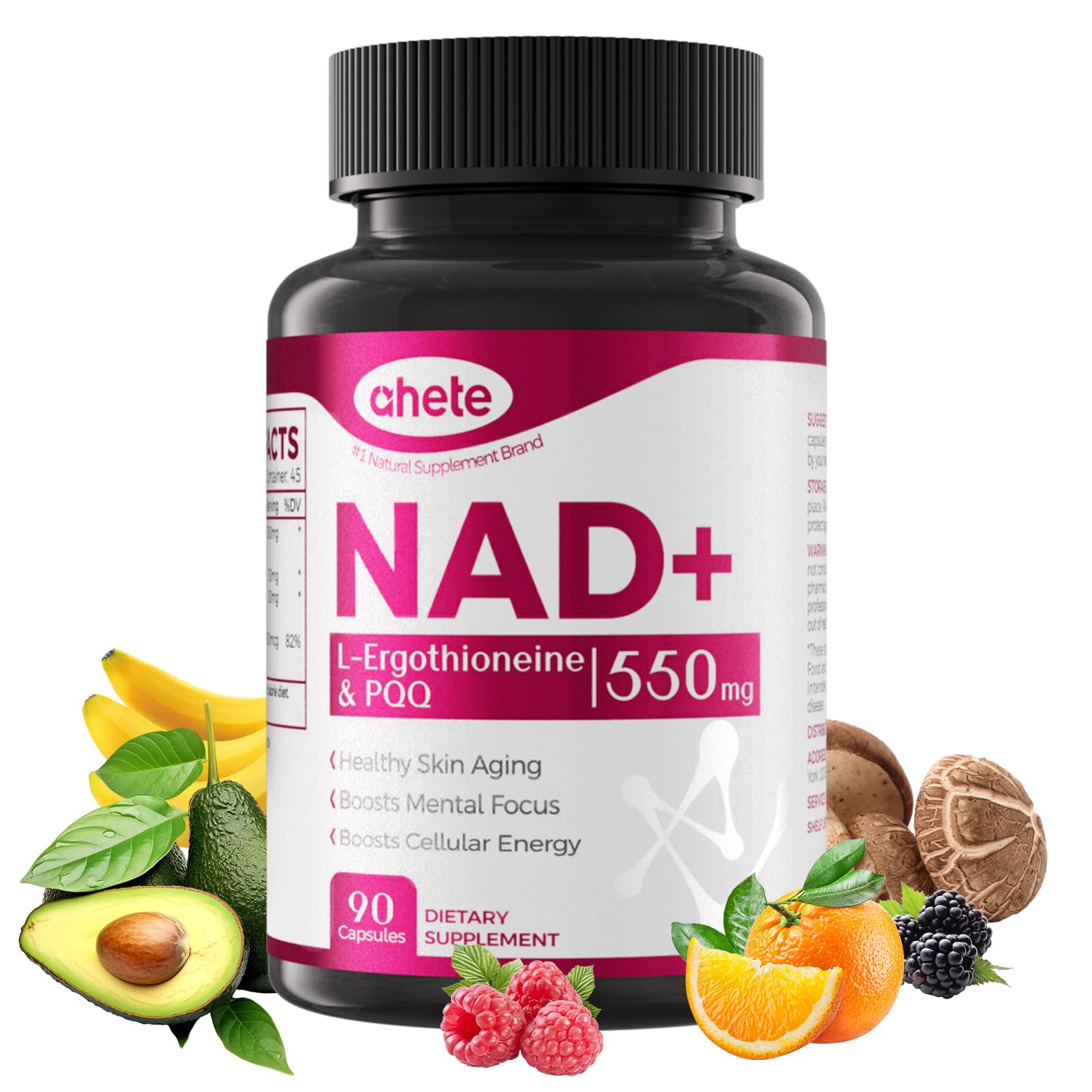 Ahete NAD Supplement with L-Ergothioneine, PQQ, Vitamin B6, and NMNH - Cellular Health, Energy Support and Healthy Aging - Vegetarian, Non-GMO, Gluten Free - 90 Capsules