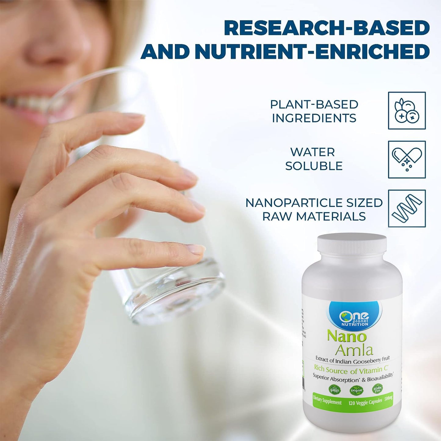 One Planet Nutrition Nano Amla 500 mg Veggie Capsules, 120 Count
