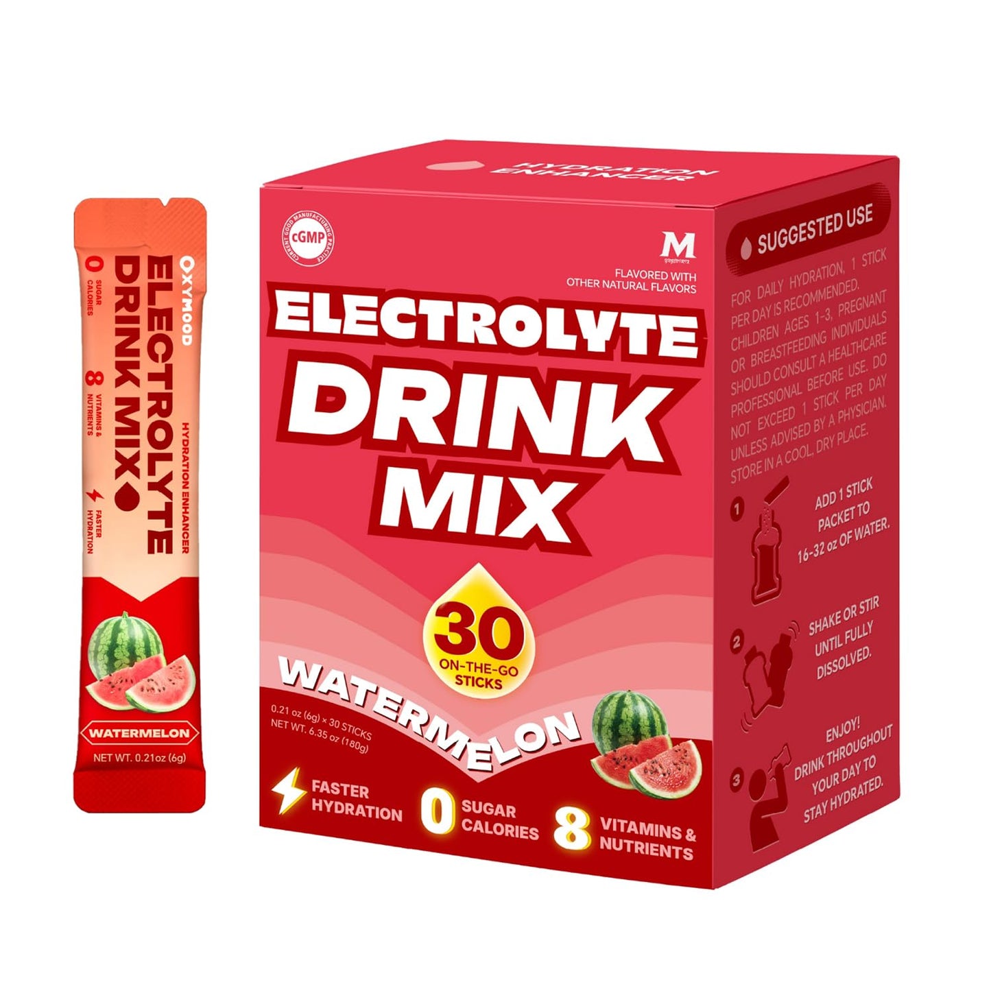 Mynzevirix High Sodium Sugar Free Electrolyte Powder Packets Watermelon Flavor, 30 Sticks