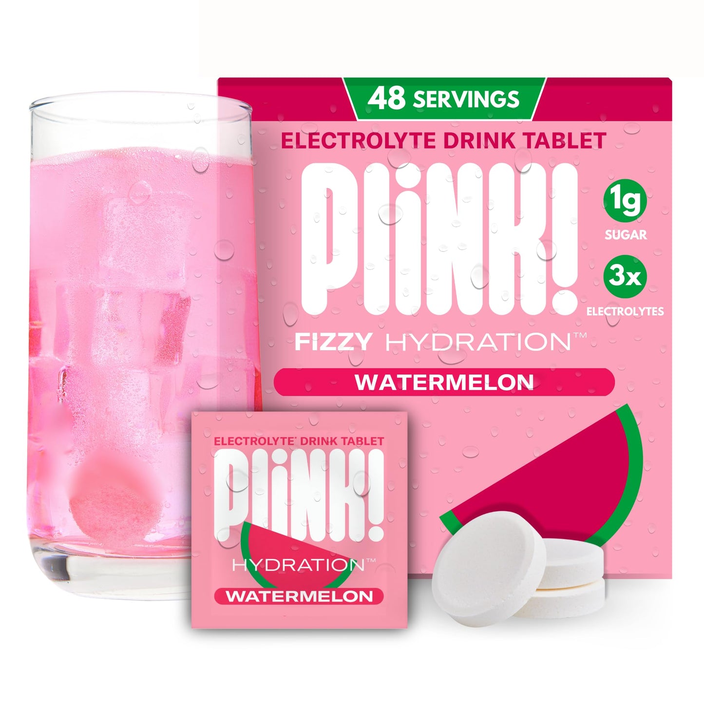 Plink Fizzy Electrolyte Tablets for Adults & Kids Watermelon, 48 Tablets