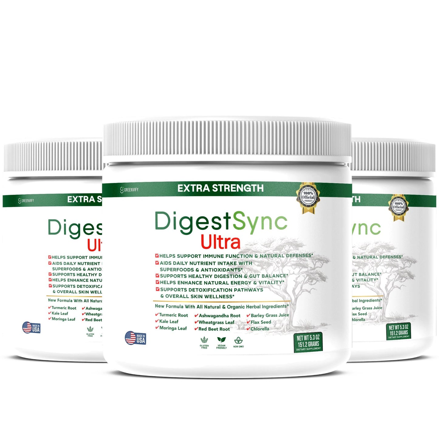GREENVIFY DigestSync Ultra Extra Strength Digestive Support Supplement with Organic Superfoods Capsules 180