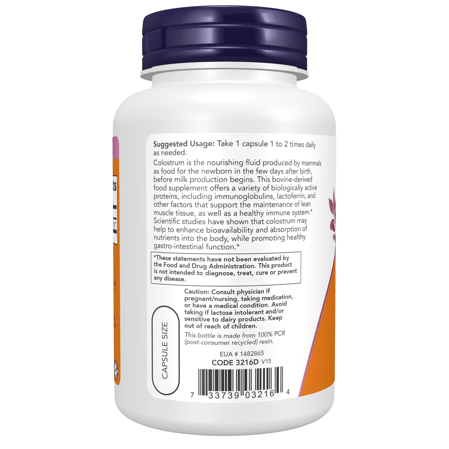 NOW Foods Colostrum 500 mg Vegetarian Capsules, 120 Count