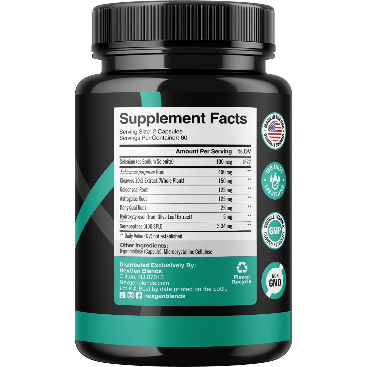 NEXGEN BLENDS Herbal Lymph System Support Supplement - Lymphatic Support Complex with Echinacea Goldenseal Astragalus & Hydroxytyrosol for Lymphatic Drainage & Immune Support - Vegan Non-GMO Gluten Free Capsule 120 Count
