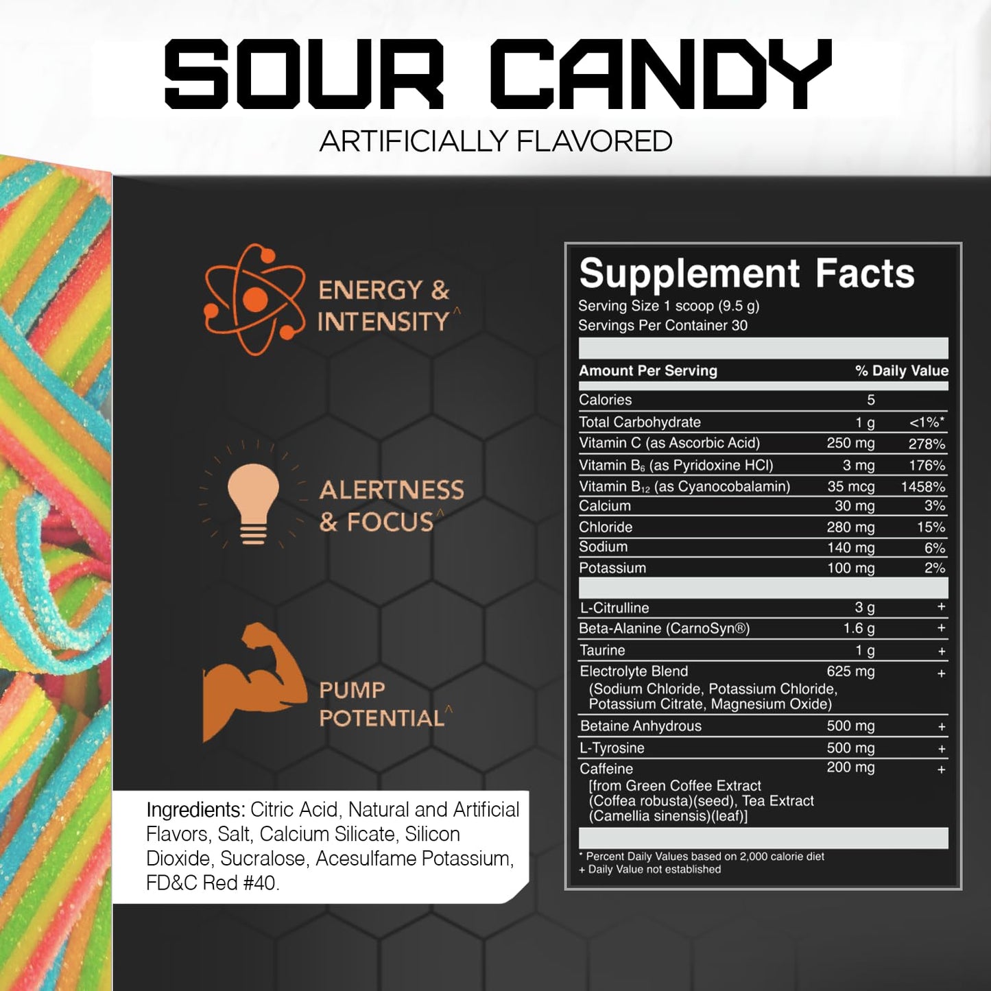 Rival Nutrition Burn Pre-Workout Powder Sour Candy, 30 Servings