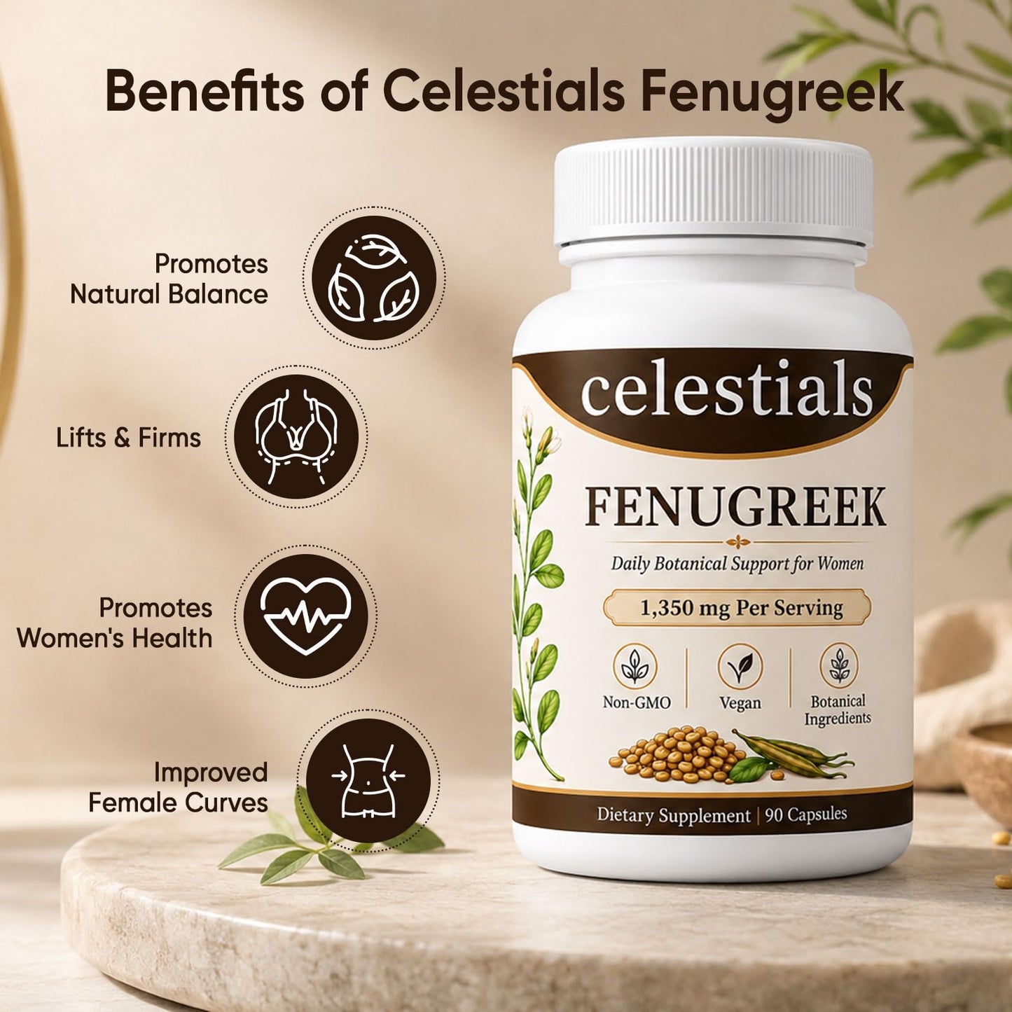 KILIBUM Celestials Fenugreek for Women, Women's Health Support, Herbal Supplement, 90 Capsules