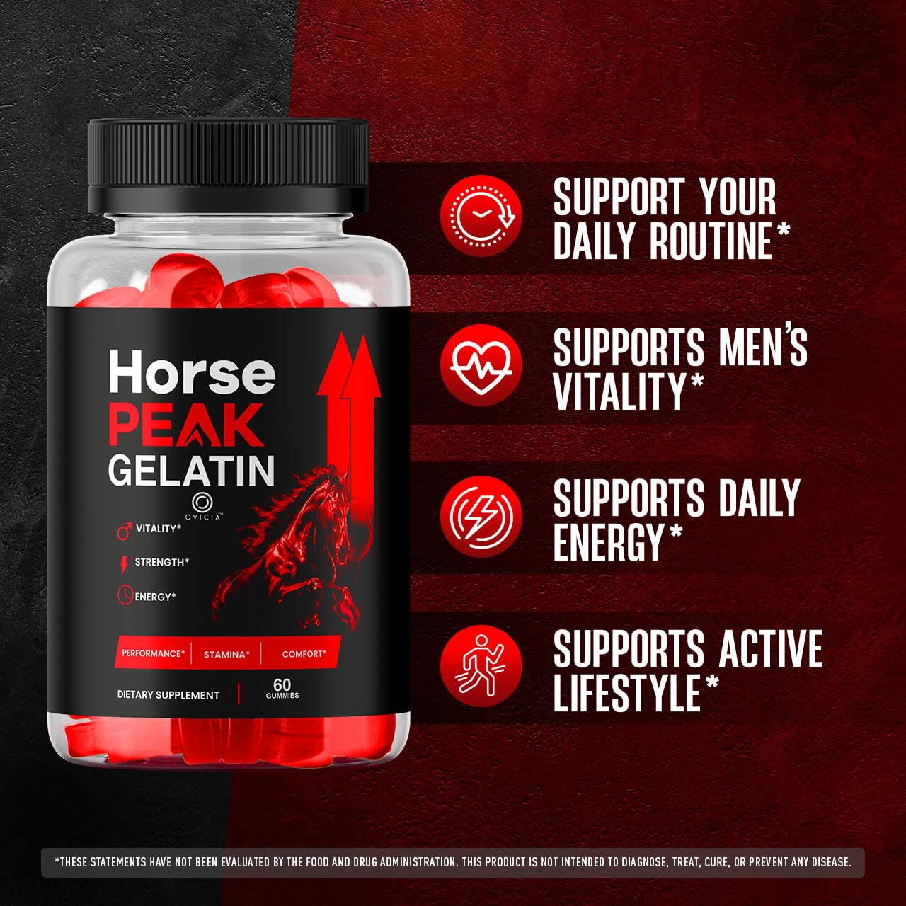 OVICIA Horse Peak Gelatin Gummies, 60 Gummies