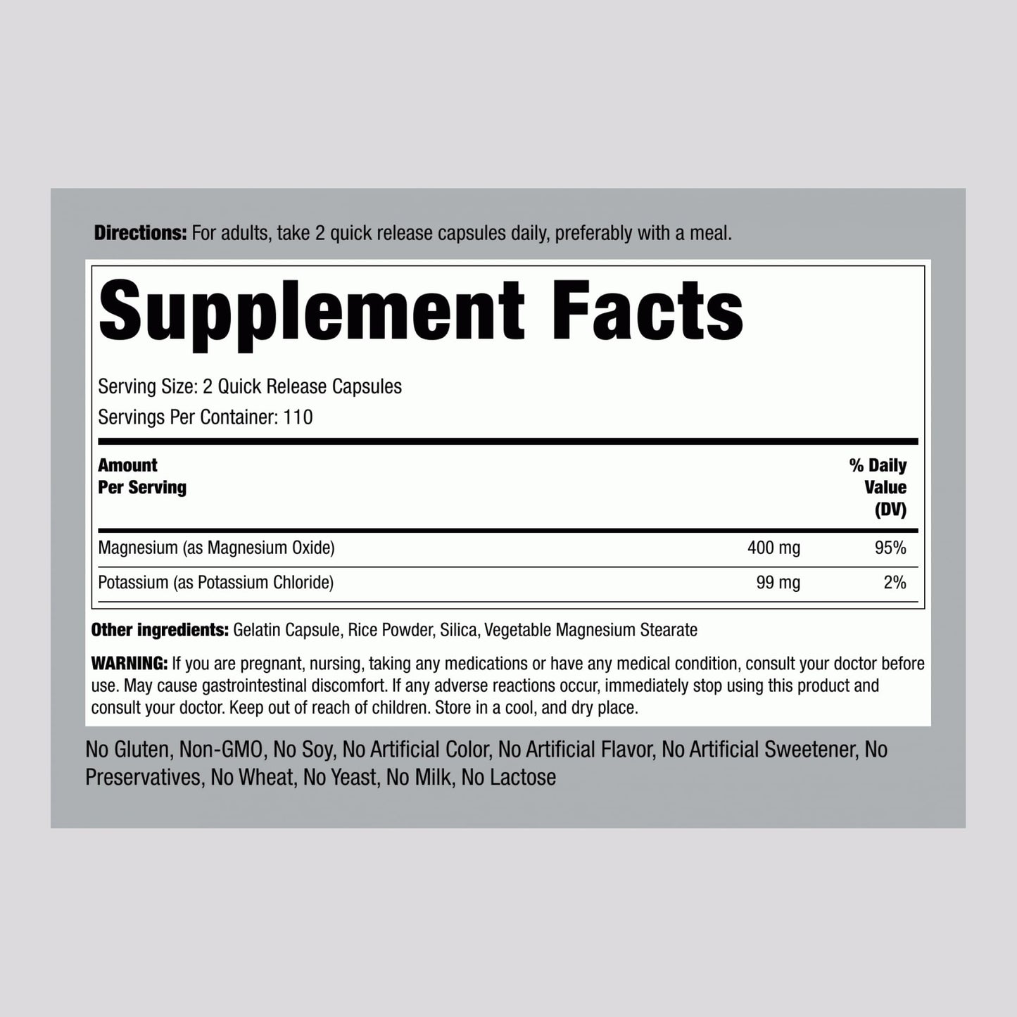 Piping Rock Potassium Magnesium Supplement 220 Capsules