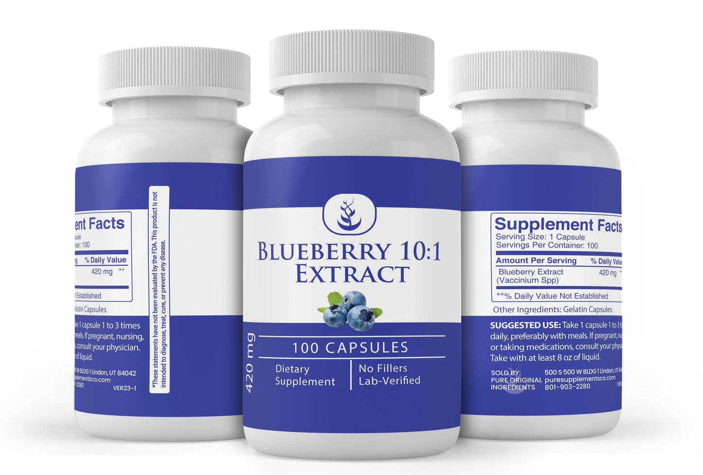 PURE ORIGINAL INGREDIENTS Blueberry 10:1 Extract Capsule, 100 Count
