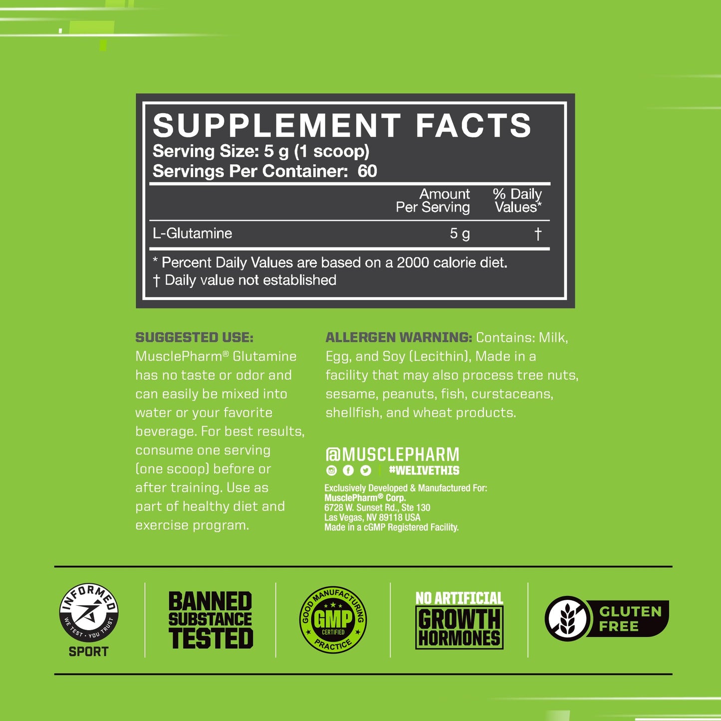 Muscle Pharm L-Glutamine Powder 10.5 Ounce