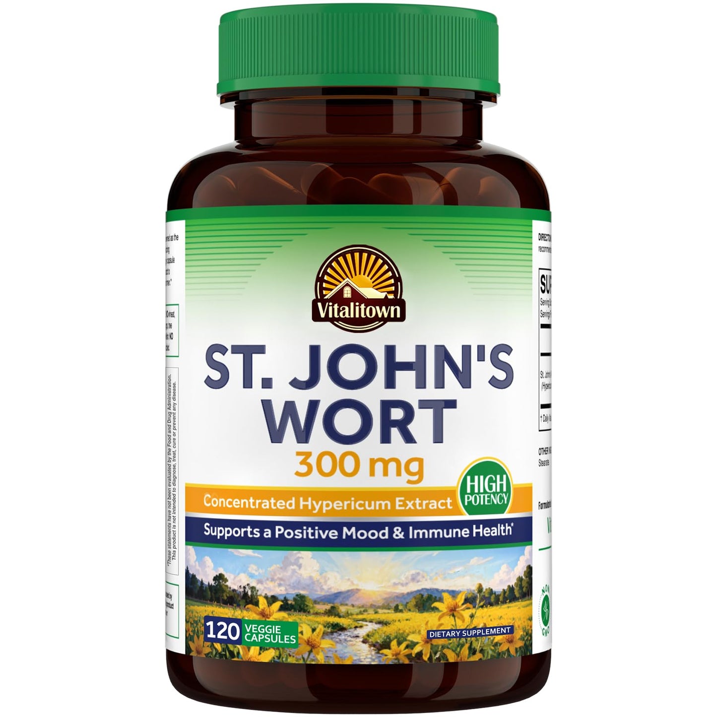 Vitalitown St. John's Wort 300mg Concentrated Herbal Extract Mood & Nerve Health Support Capsules 120